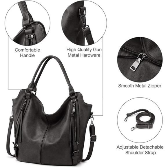 2 Pcs Tote Bag PU Leather Shoulder Bags Fashion Hobo Bags Large Purse Handbags - Picture 5 of 6